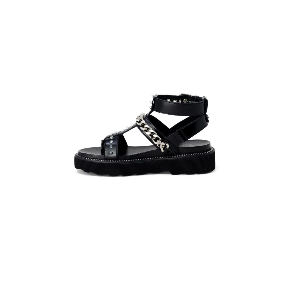 Cult Black Leather Flat Sandals - Image 2