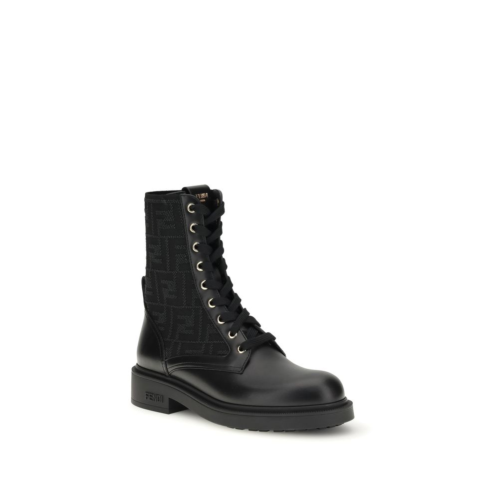 Fendi Black Calf Leather Bos Taurus Lace-Up Boots - Image 2