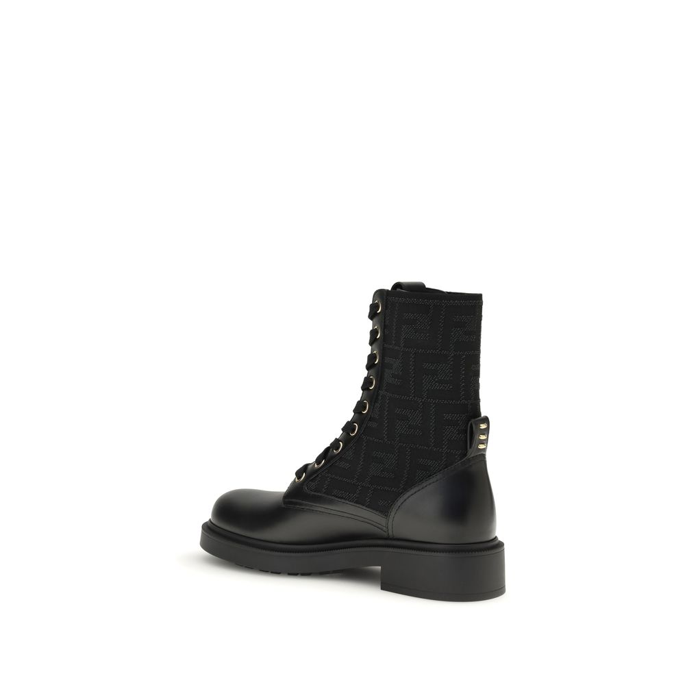 Fendi Black Calf Leather Bos Taurus Lace-Up Boots - Image 3