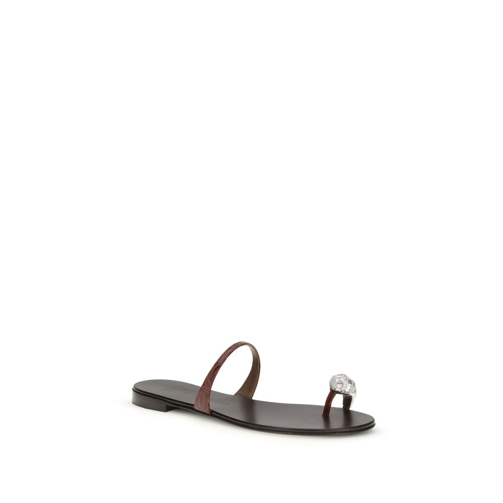 Giuseppe Zanotti Brown Calf Leather Bos Taurus Flat Sandals - Image 2