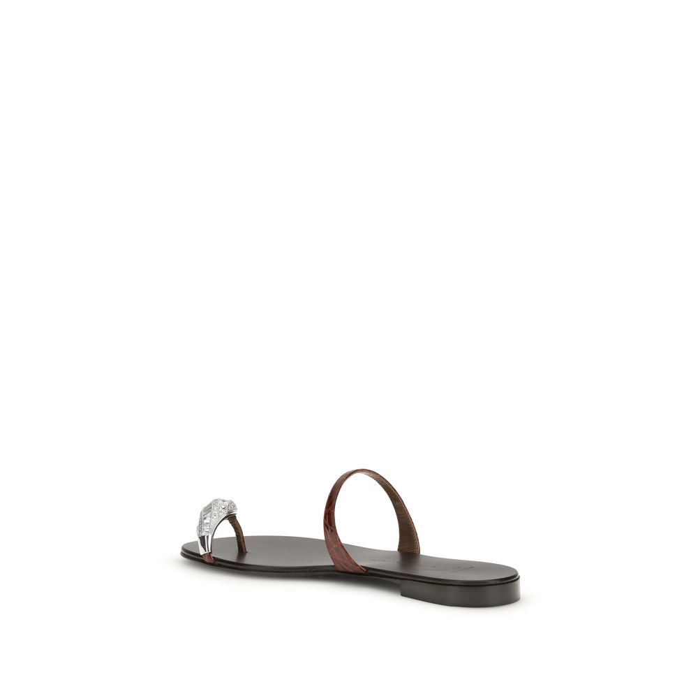 Giuseppe Zanotti Brown Calf Leather Bos Taurus Flat Sandals - Image 3