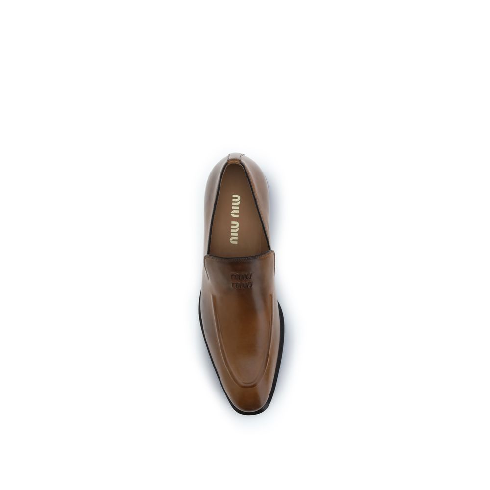 Miu Miu Brown Calf Leather Bos Taurus Slip-On Loafers - Image 4
