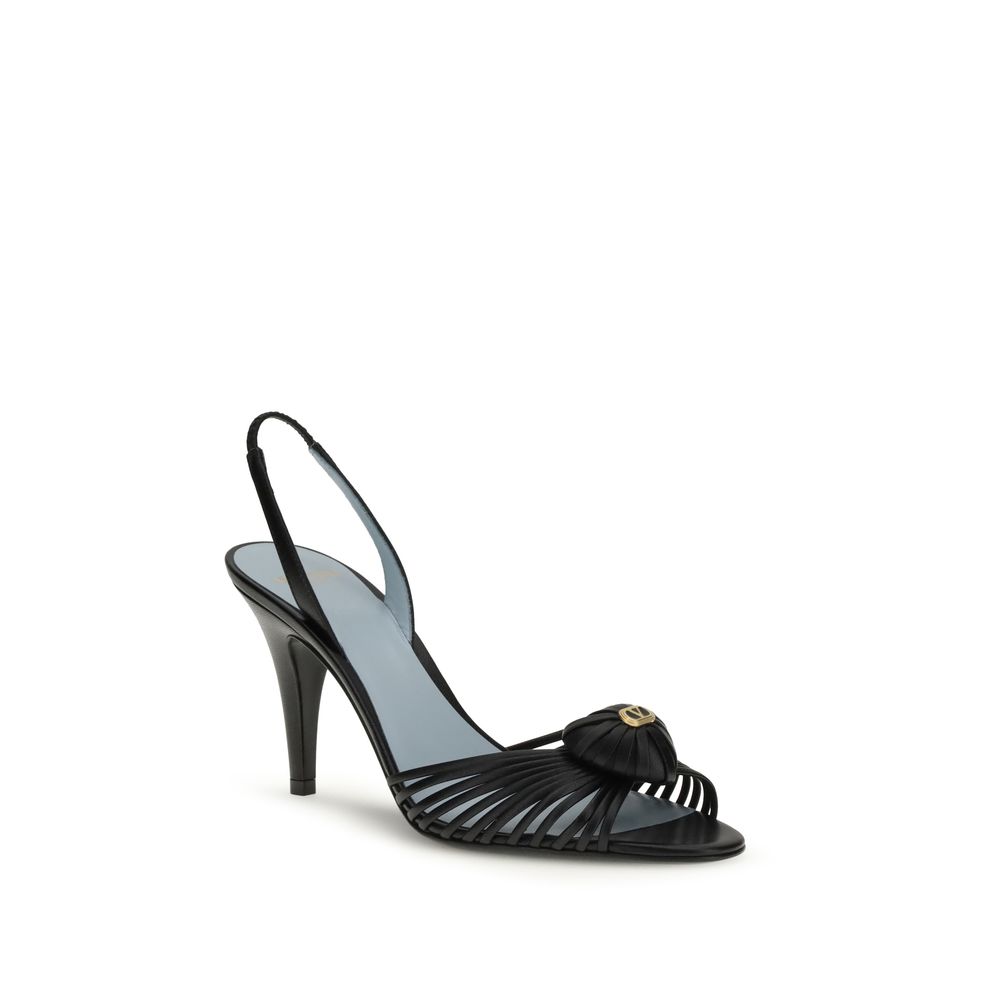 Valentino Garavani Black Calf Leather Bos Taurus Stiletto Heel Sandals - Image 2