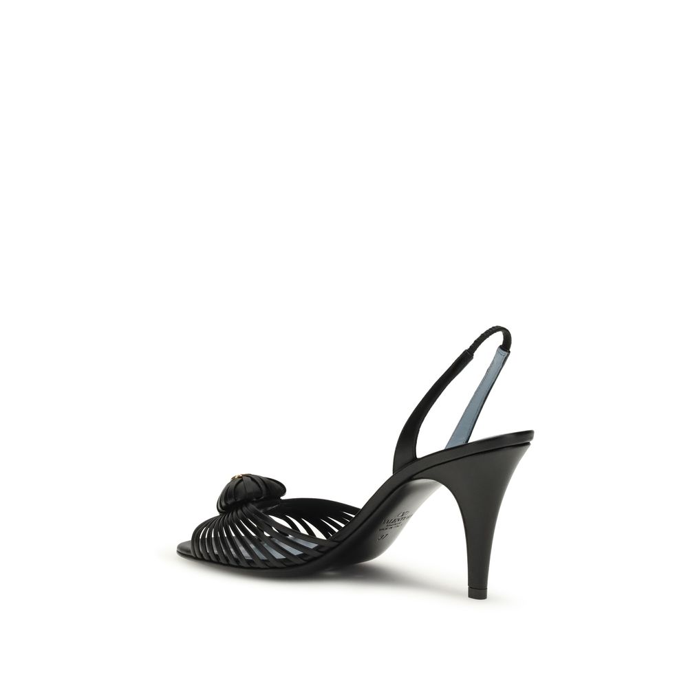 Valentino Garavani Black Calf Leather Bos Taurus Stiletto Heel Sandals - Image 3