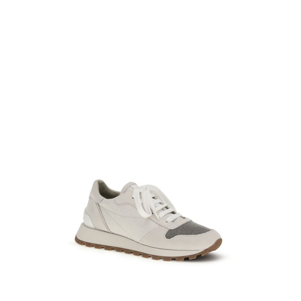 Brunello Cucinelli Gray Calf Leather Bos Taurus Athletic Sneakers - Image 2