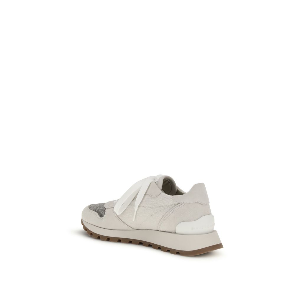 Brunello Cucinelli Gray Calf Leather Bos Taurus Athletic Sneakers - Image 3