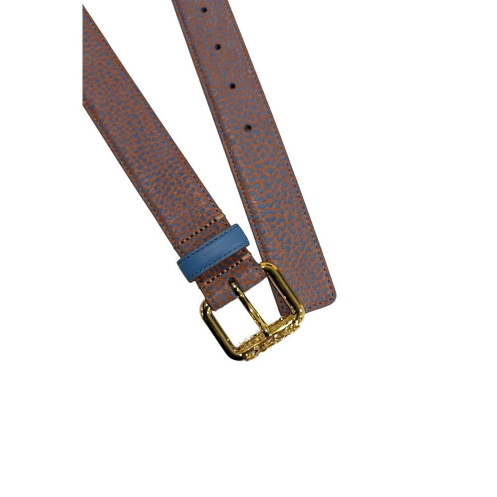 Borbonese Brown Leather Women Belt with Gold Buckle - Image 3