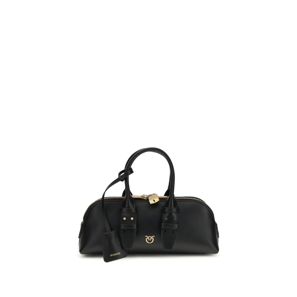PINKO Black Calf Leather Bos Taurus Shoulder Bag
