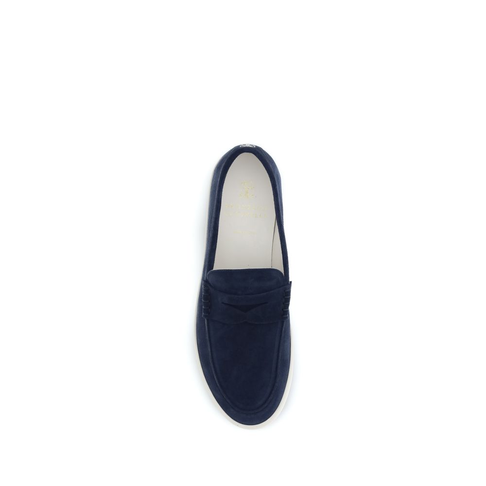 Brunello Cucinelli Blue Calf Leather Bos Taurus Slip-On Loafers - Image 4