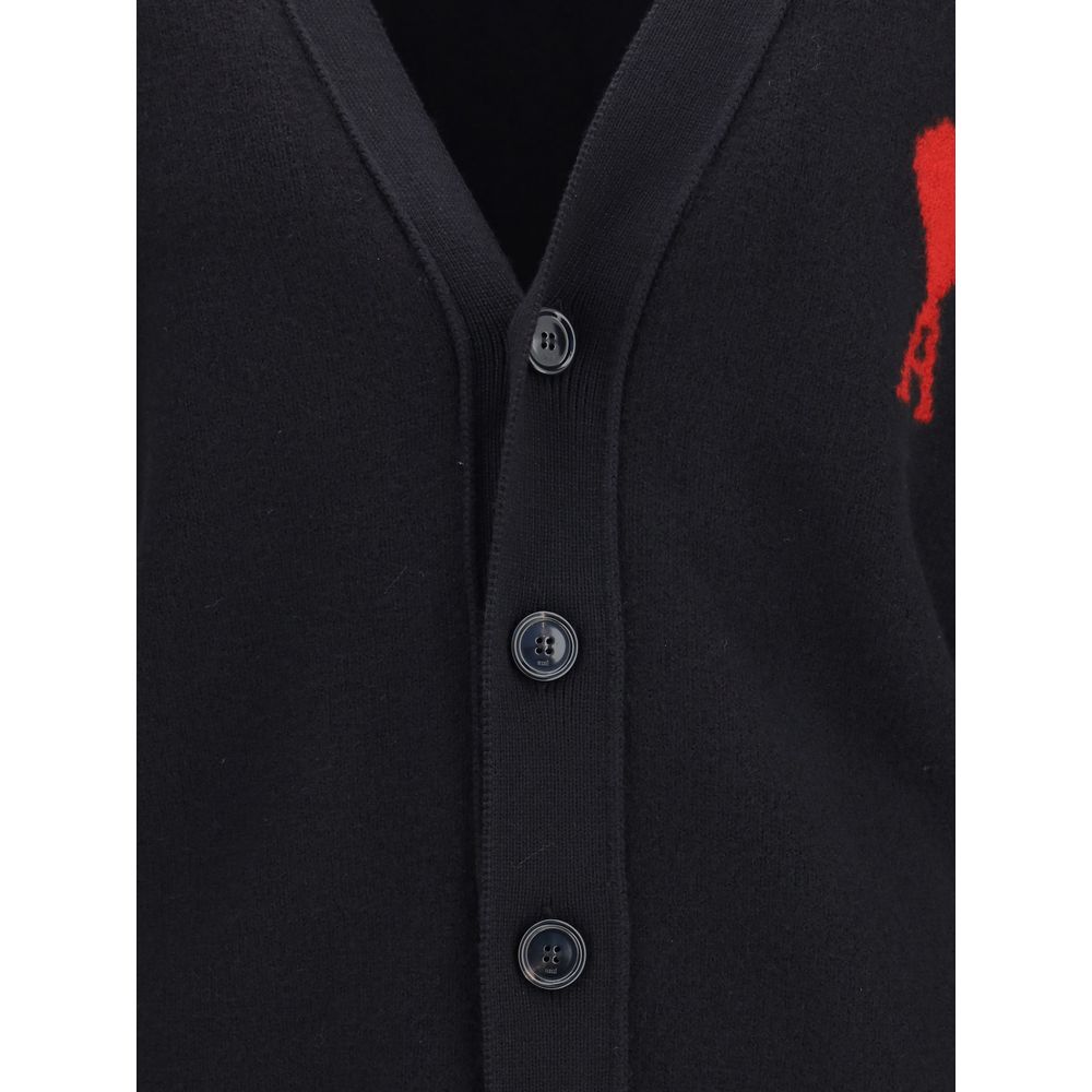 Ami Paris Black Fleece Wool Cardigan - Image 3
