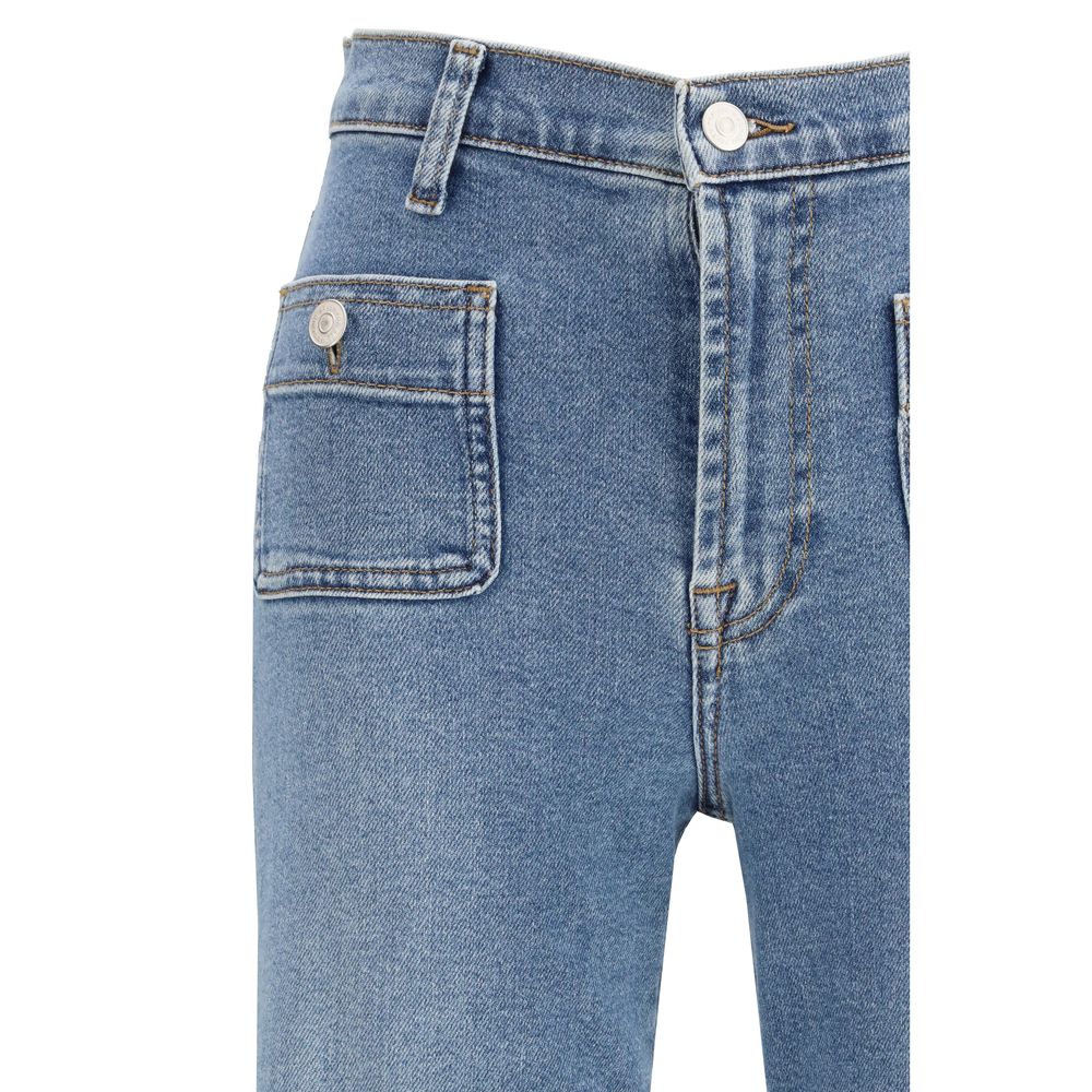 7FOR Blue Cotton Flared Jeans - Image 3