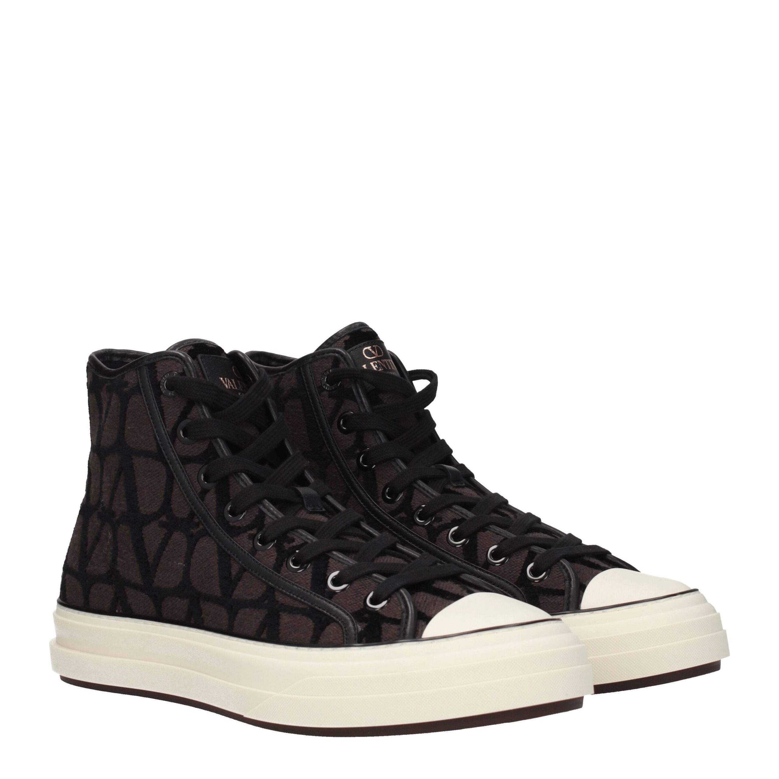 Valentino Garavani Brown Fabric High Top Sneakers - Image 2