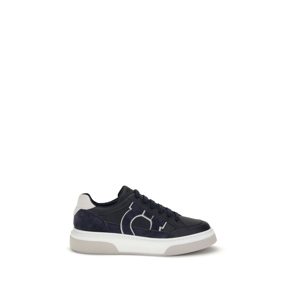 Ferragamo Blue Calf Leather Bos Taurus Low Top Sneakers