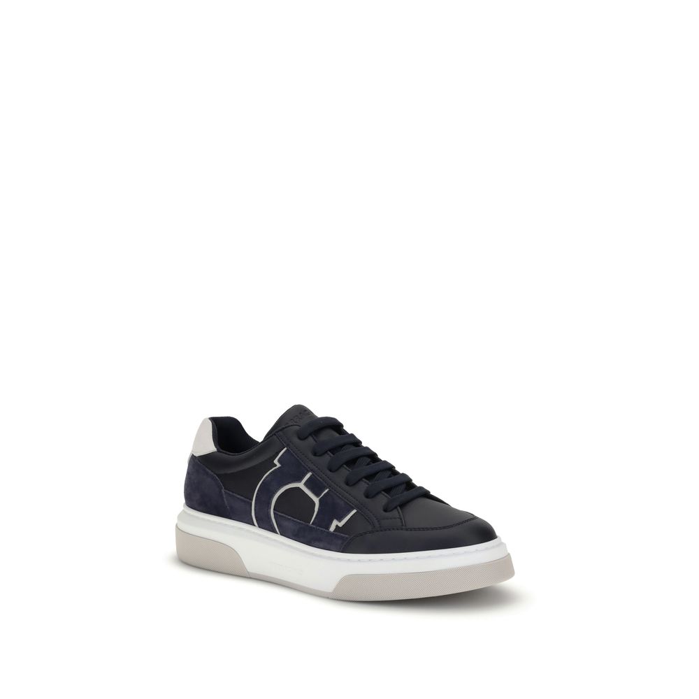 Ferragamo Blue Calf Leather Bos Taurus Low Top Sneakers - Image 2