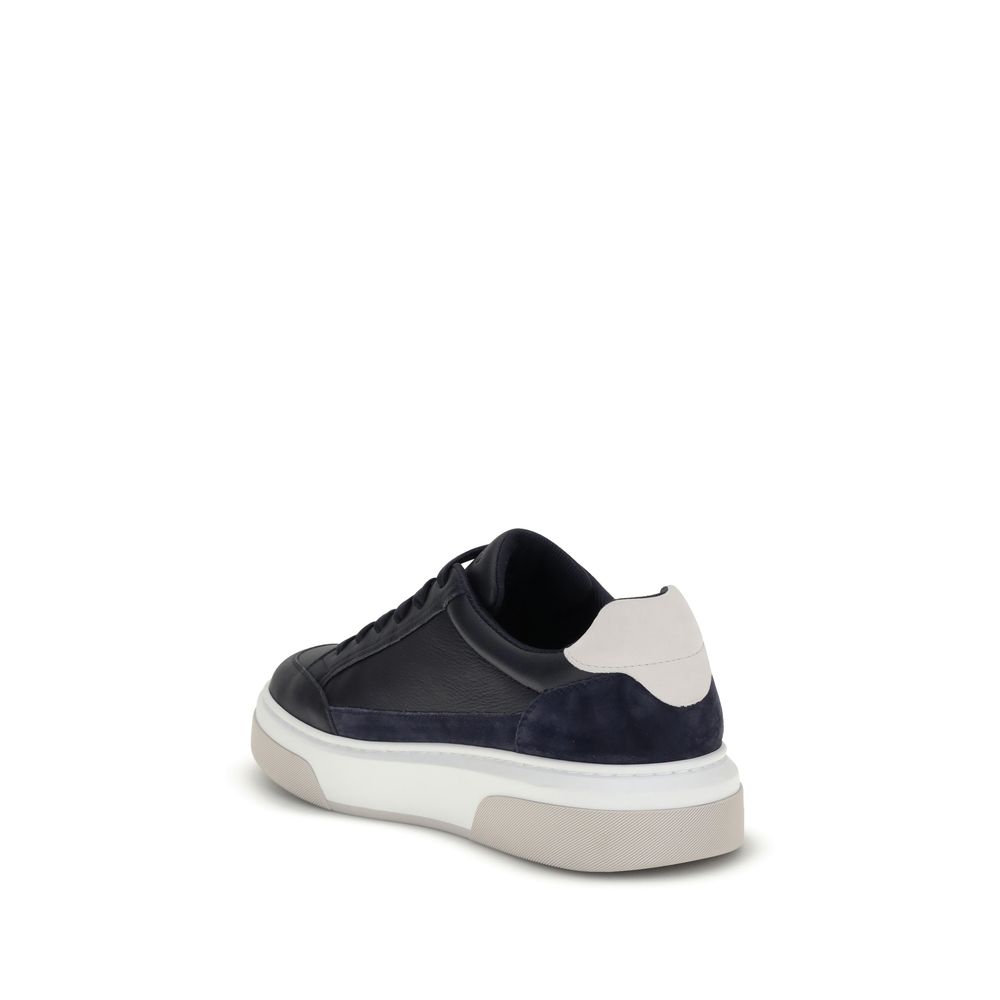 Ferragamo Blue Calf Leather Bos Taurus Low Top Sneakers - Image 3