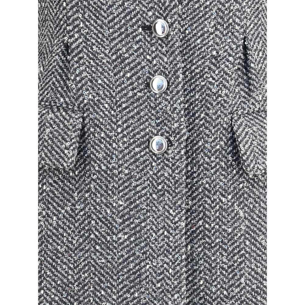 Alessandra Rich Gray Fleece Wool Coat - Image 3
