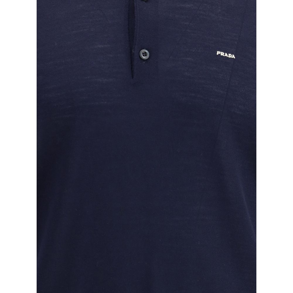 Prada Blue Fleece Wool Polo Shirt - Image 3