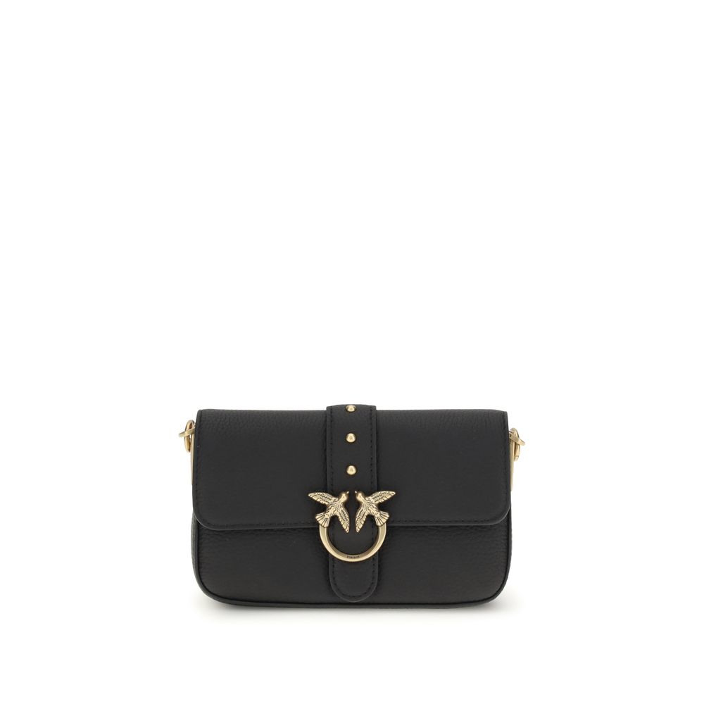 PINKO Black Calf Leather Bos Taurus Shoulder Bag