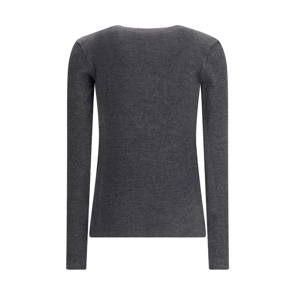 Brunello Cucinelli Gray Wool Long Sleeve T-Shirt - Image 2