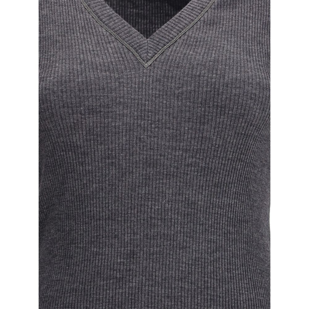 Brunello Cucinelli Gray Wool Long Sleeve T-Shirt - Image 3