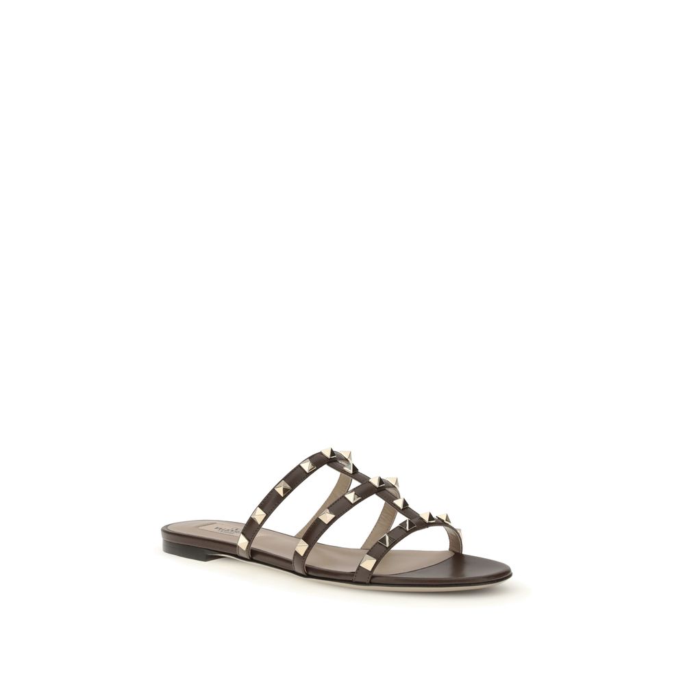 Valentino Garavani Brown Calf Leather Bos Taurus Flat Sandals - Image 2