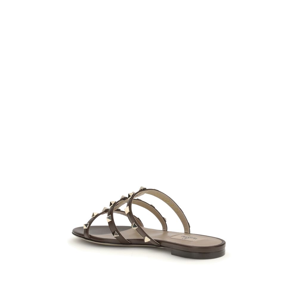 Valentino Garavani Brown Calf Leather Bos Taurus Flat Sandals - Image 3