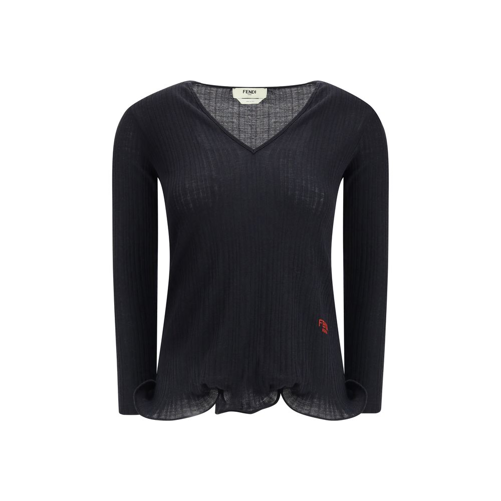 Fendi Black Fleece Wool Top