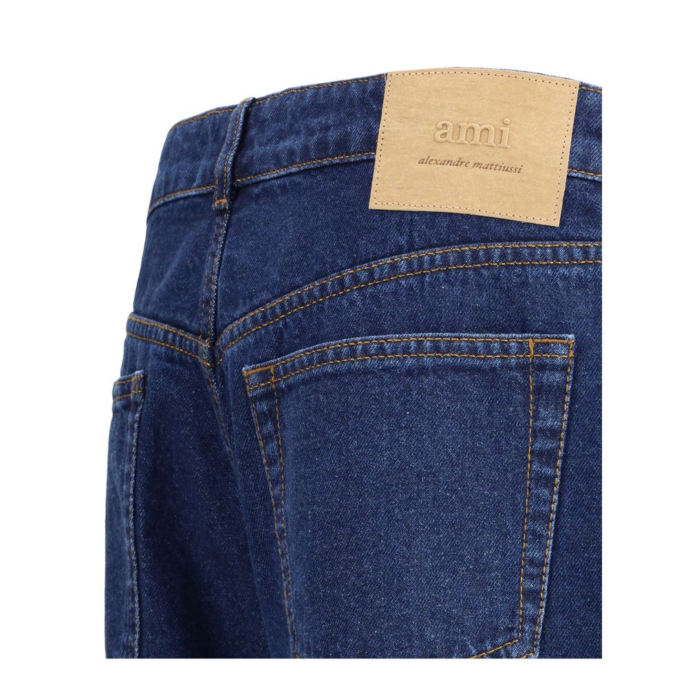 Ami Paris Blue Cotton Straight-Leg Jeans - Image 3