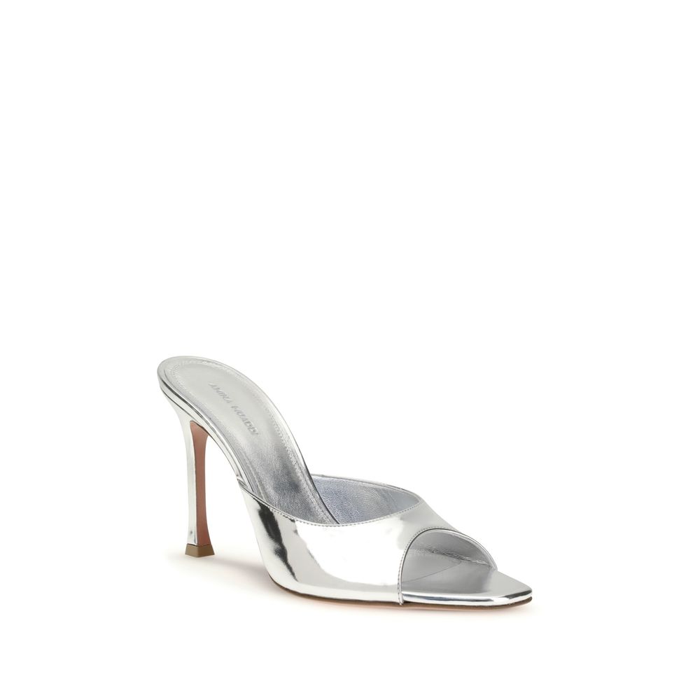 Amina Muaddi Silver Calf Leather Bos Taurus Stiletto Heel Sandals - Image 2