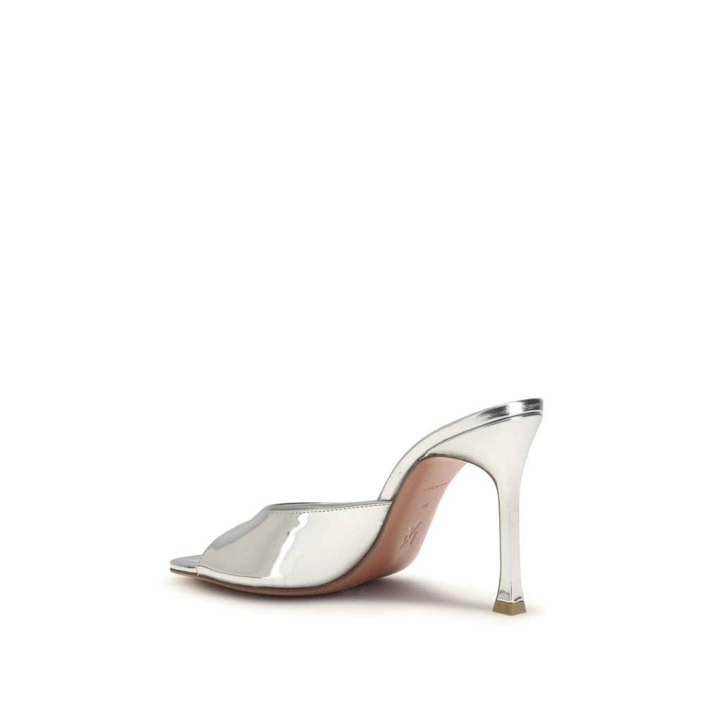 Amina Muaddi Silver Calf Leather Bos Taurus Stiletto Heel Sandals - Image 3