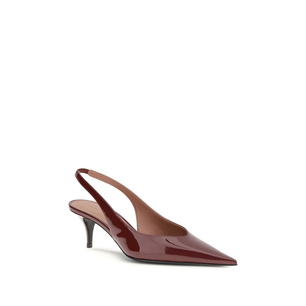 Amina Muaddi Bordeaux Calf Leather Bos Taurus Mid Heel Pumps - Image 2