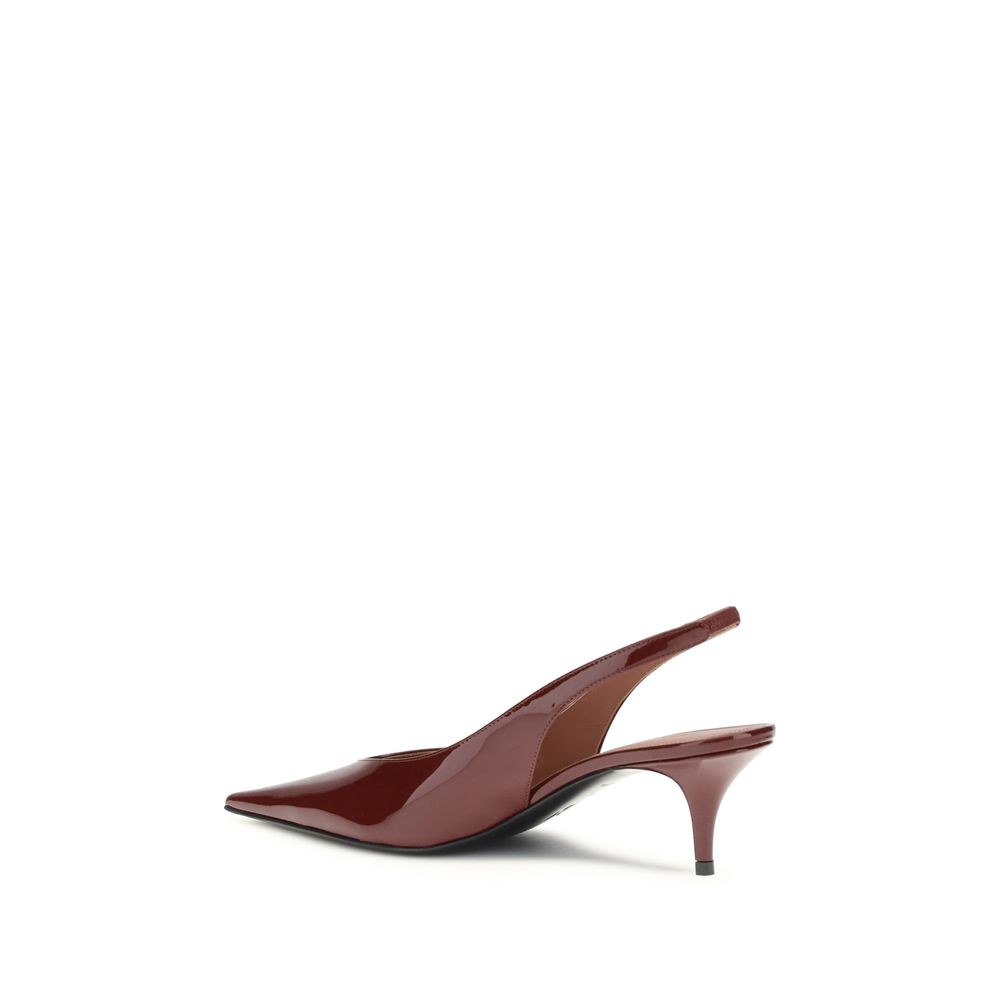 Amina Muaddi Bordeaux Calf Leather Bos Taurus Mid Heel Pumps - Image 3