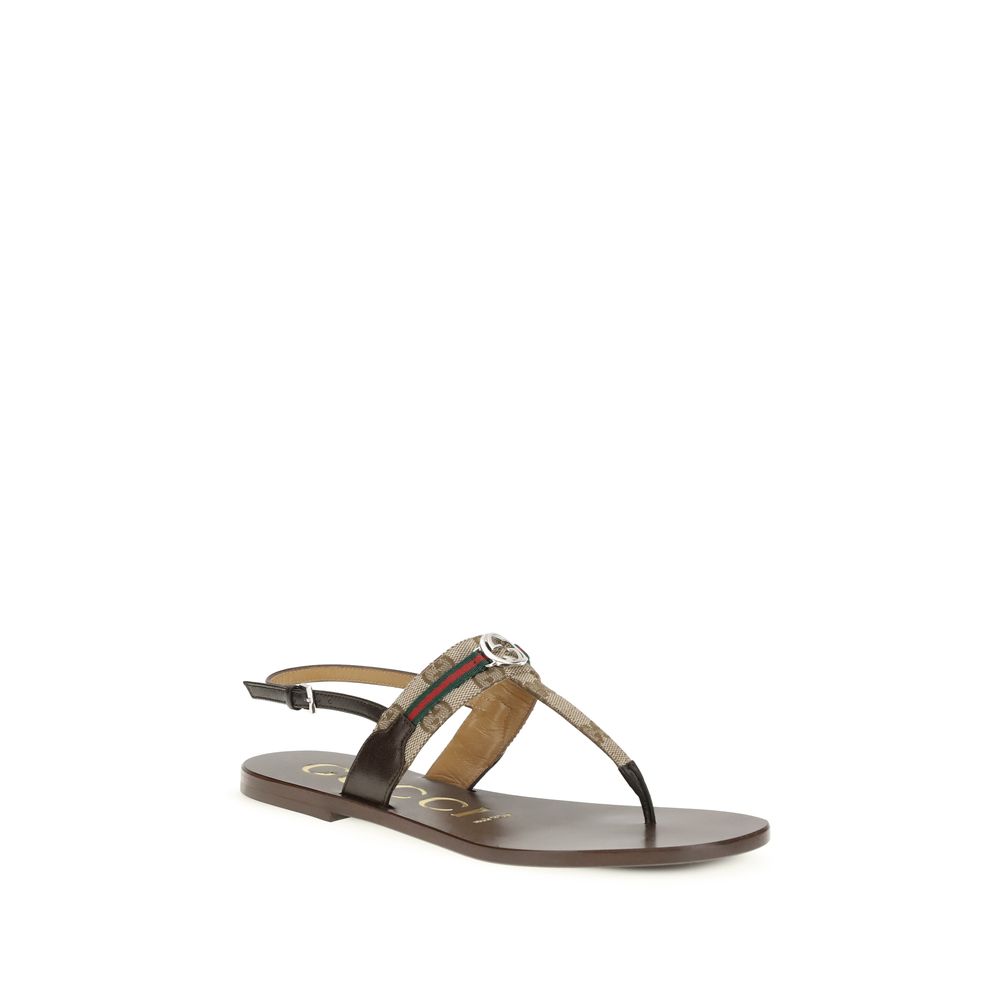 Gucci Brown Calf Leather Bos Taurus Flat Sandals - Image 2