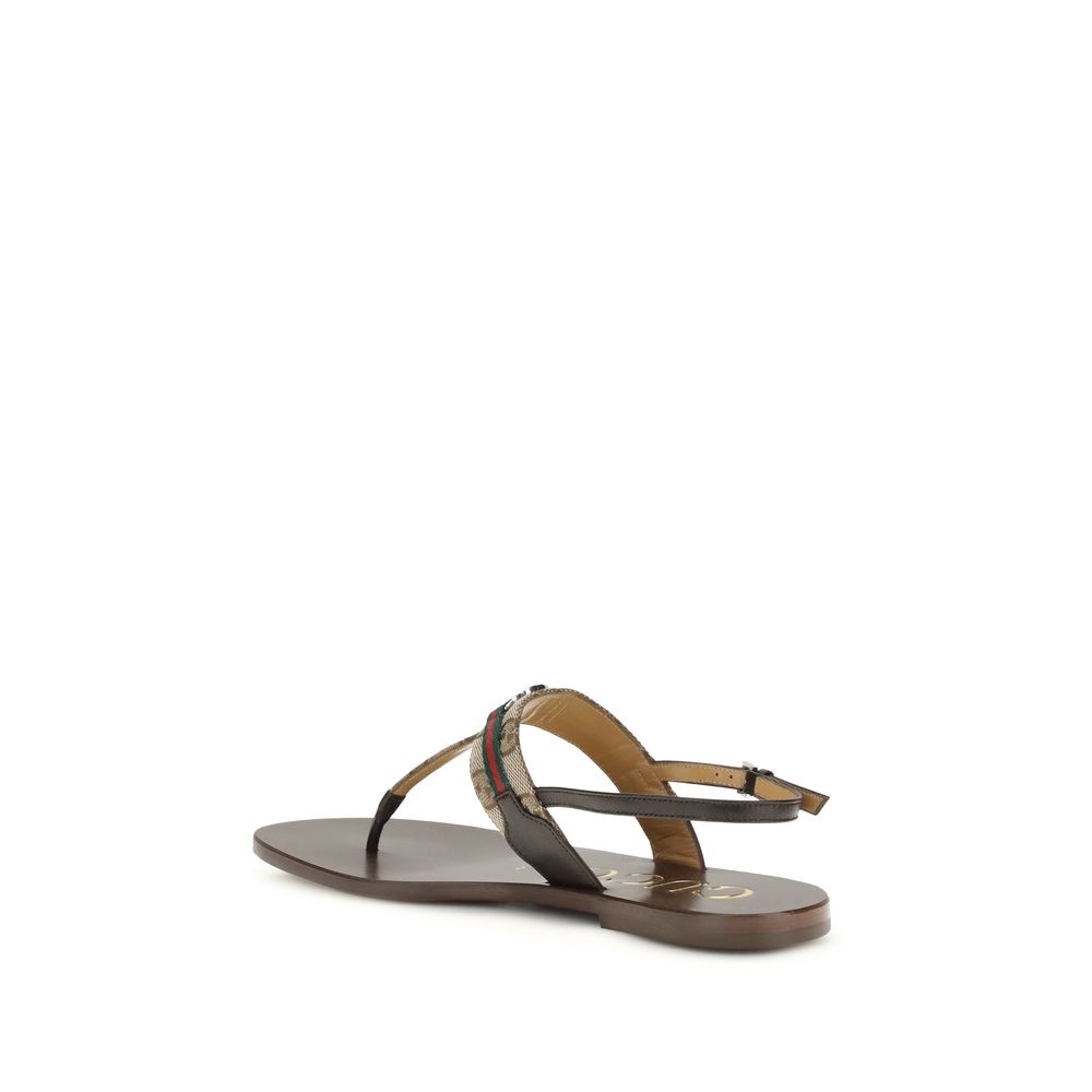 Gucci Brown Calf Leather Bos Taurus Flat Sandals - Image 3