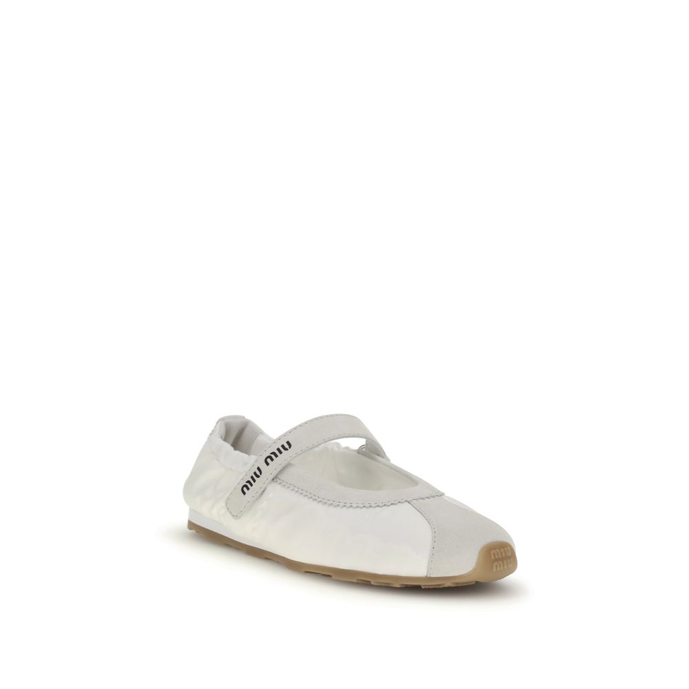 Miu Miu White Fabric Ballet Flats - Image 2