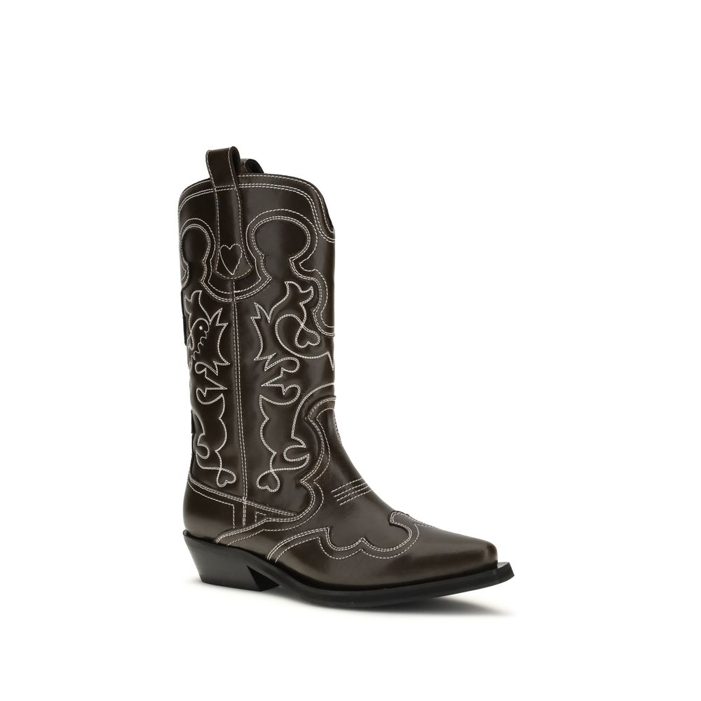 Ganni Brown Polyurethane Lace-Up Boots - Image 2