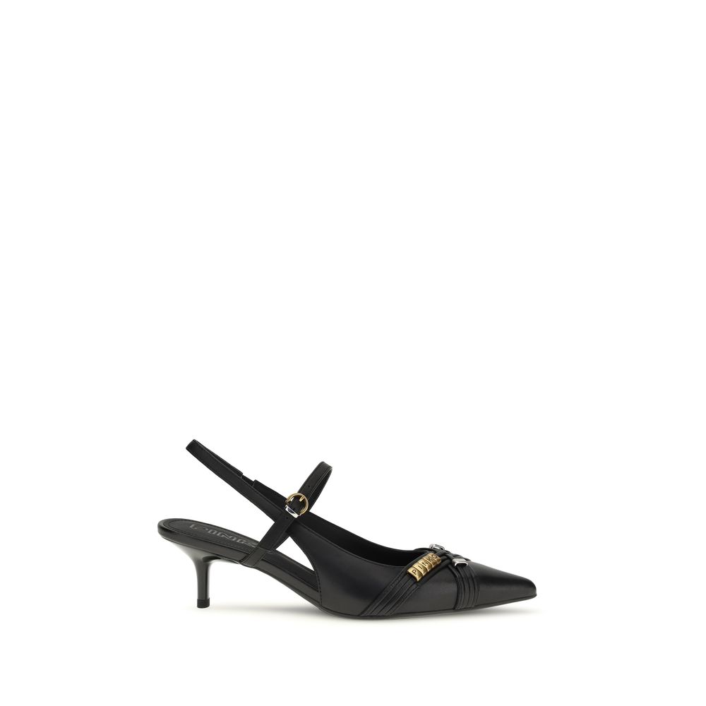 PINKO Black Calf Leather Bos Taurus Mid Heel Pumps
