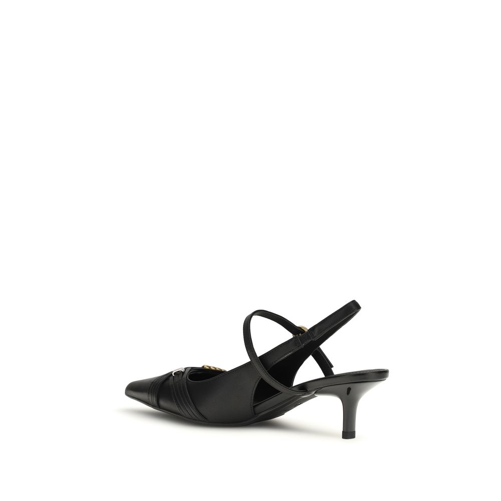 PINKO Black Calf Leather Bos Taurus Mid Heel Pumps - Image 3