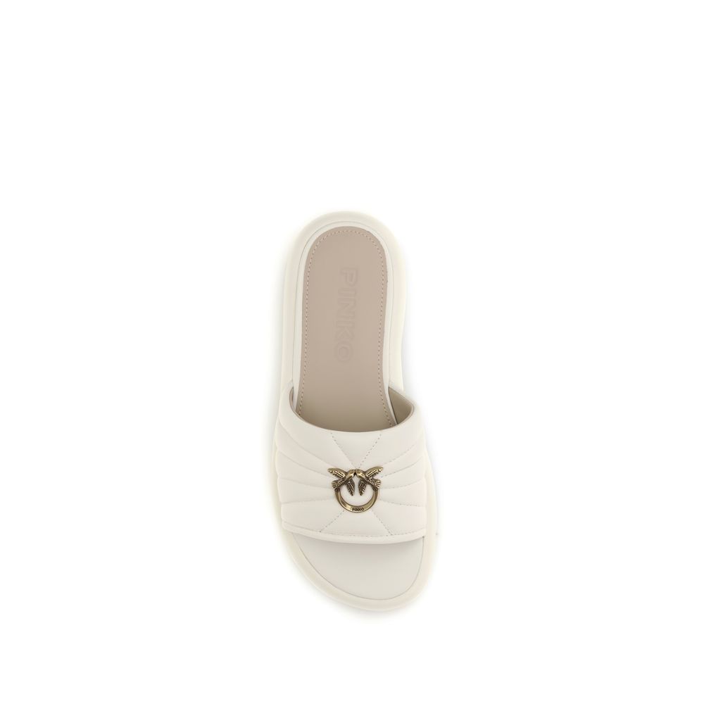 PINKO Cream Calf Leather Bos Taurus Flat Sandals - Image 4