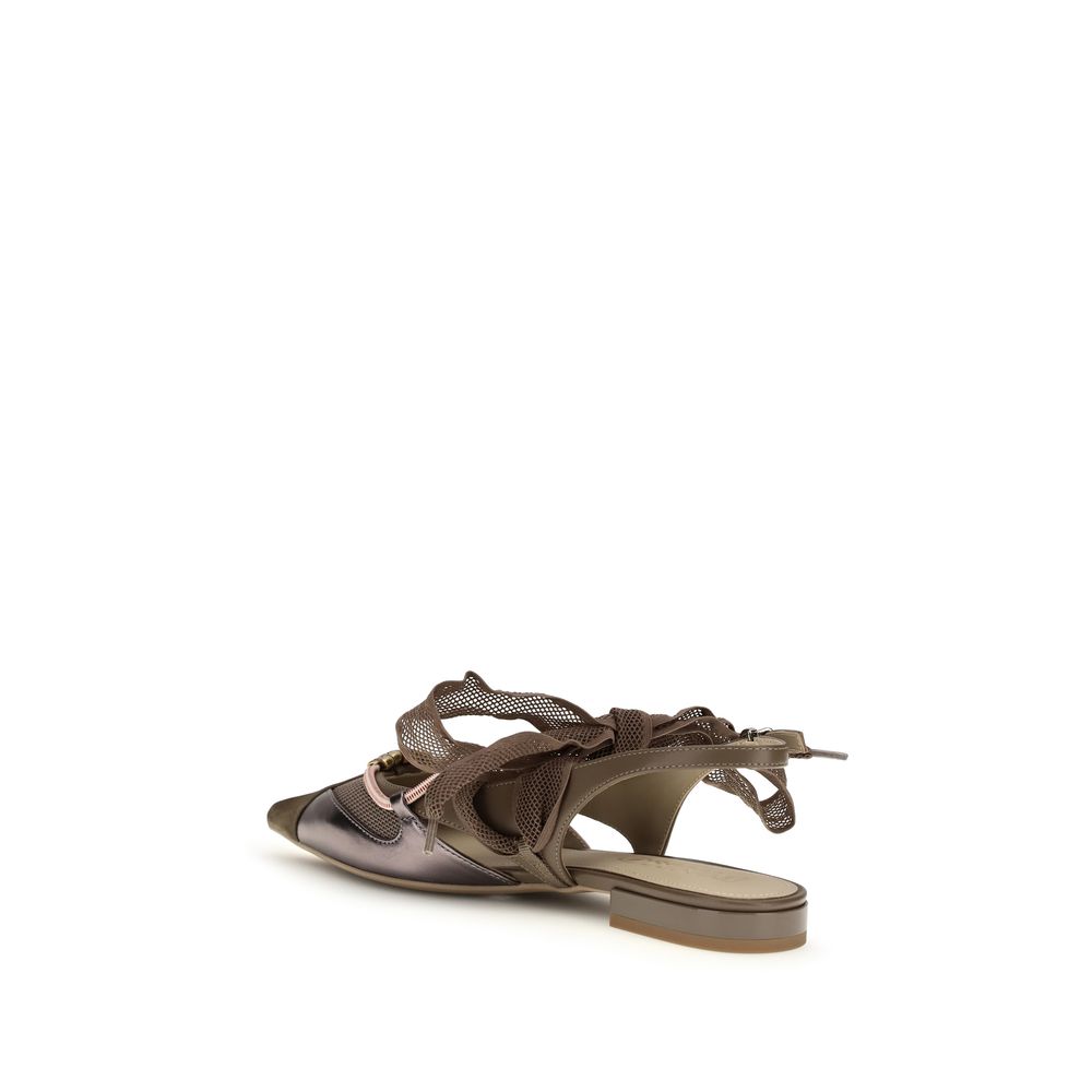 PINKO Brown Calf Leather Bos Taurus Ballet Flats - Image 3