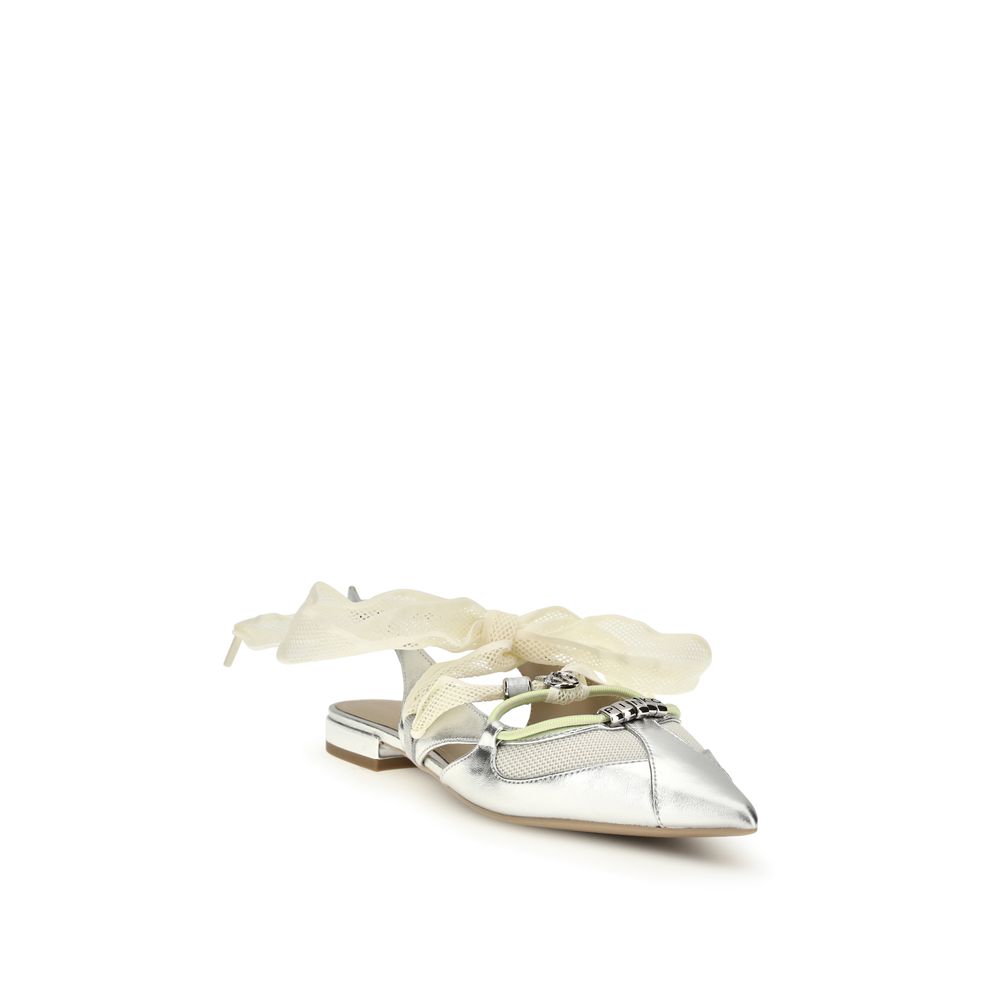 PINKO Silver Calf Leather Bos Taurus Ballet Flats - Image 2