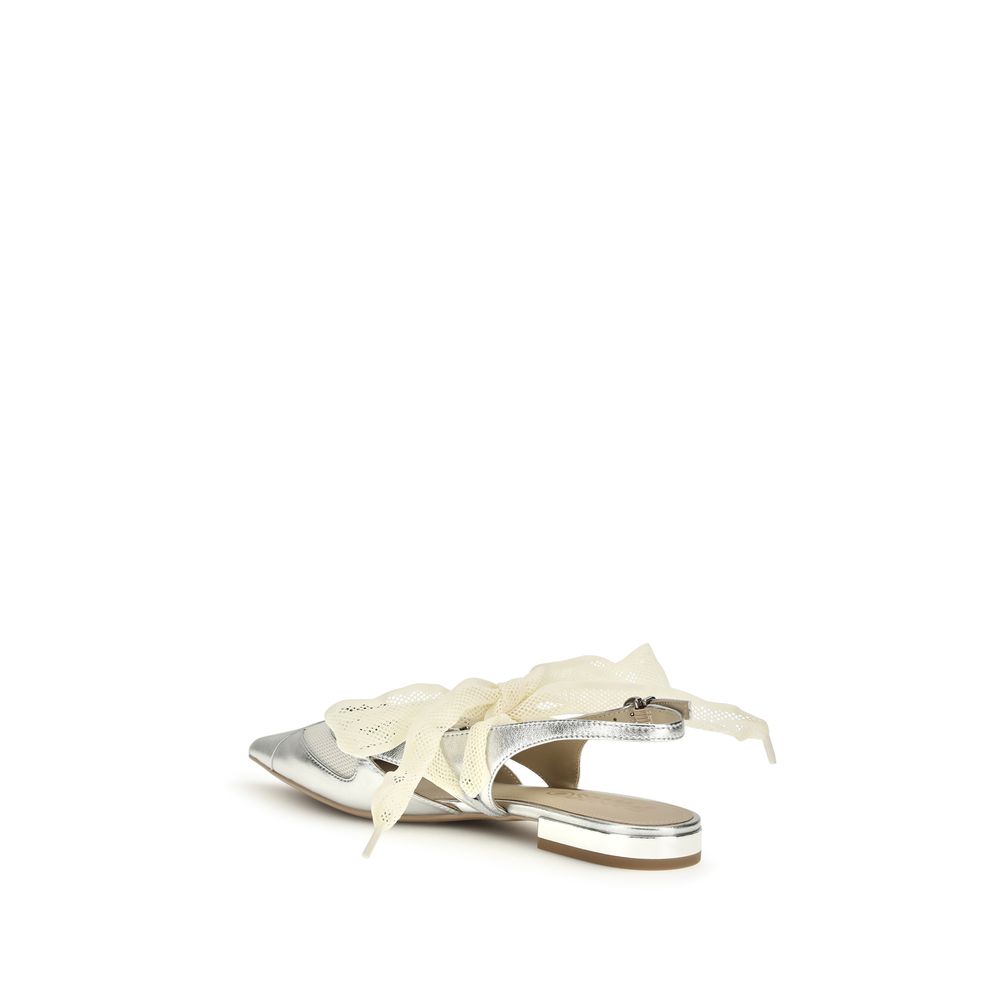 PINKO Silver Calf Leather Bos Taurus Ballet Flats - Image 3