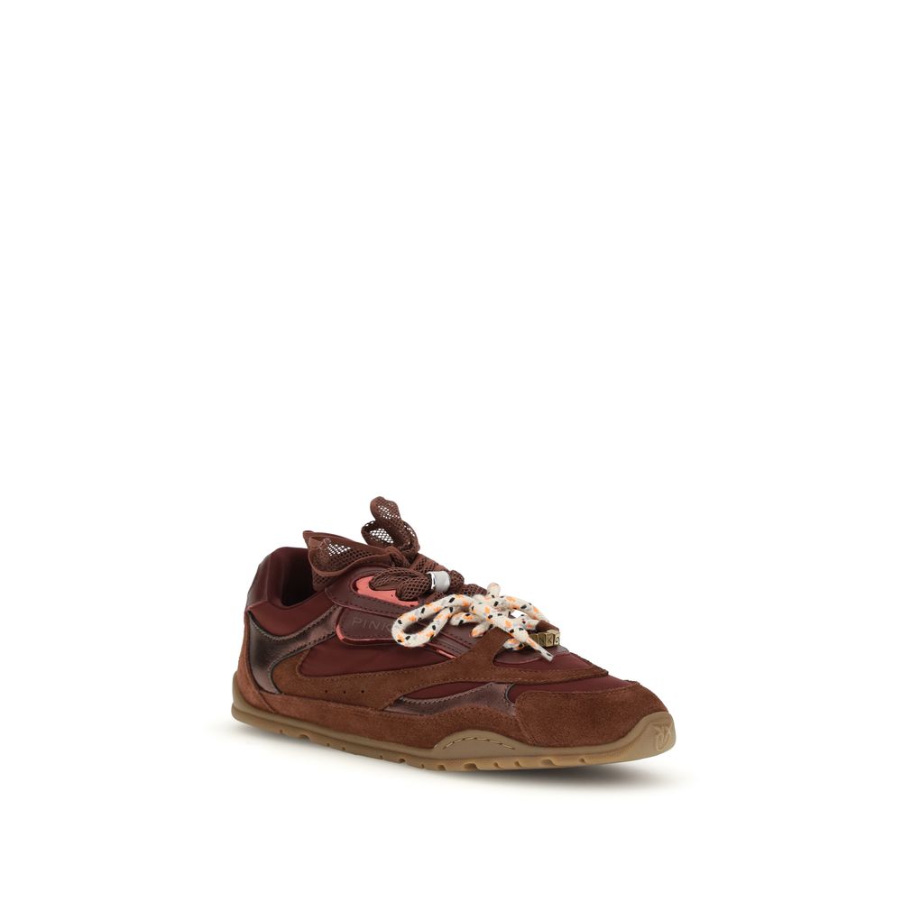 PINKO Bordeaux Calf Leather Bos Taurus Chunky Sneakers - Image 2