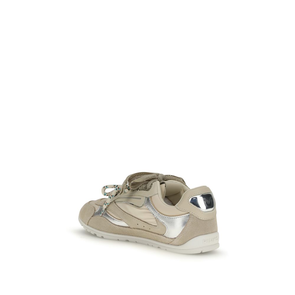 PINKO Beige Calf Leather Bos Taurus Athletic Sneakers - Image 3