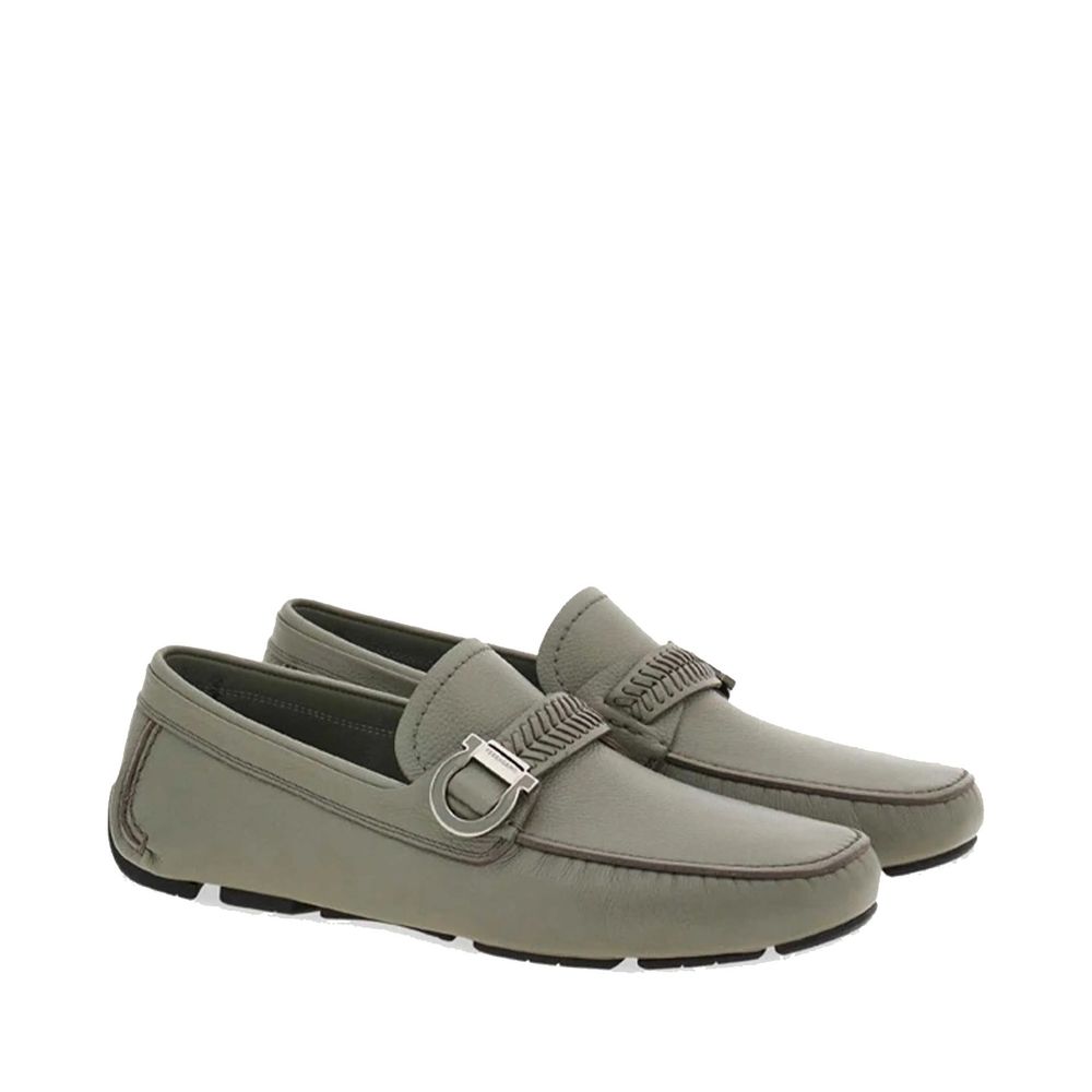 Salvatore Ferragamo Gray Calfskin Slip-On Loafers - Image 2