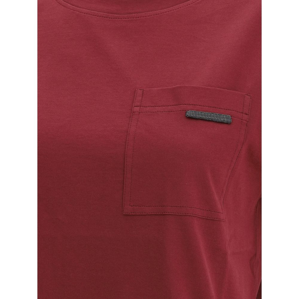 Brunello Cucinelli Bordeaux Cotton T-Shirt - Image 3