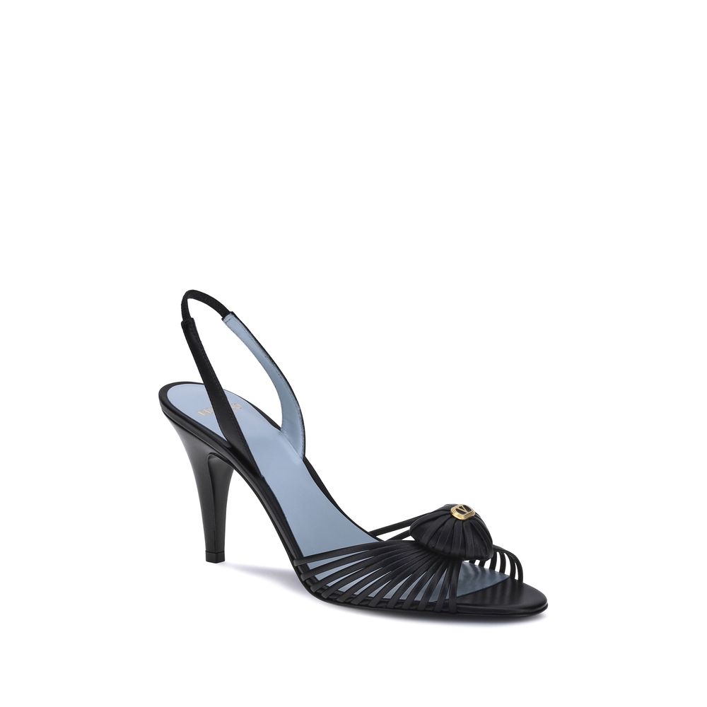 Valentino Garavani Black Calf Leather Bos Taurus Stiletto Heel Sandals - Image 2