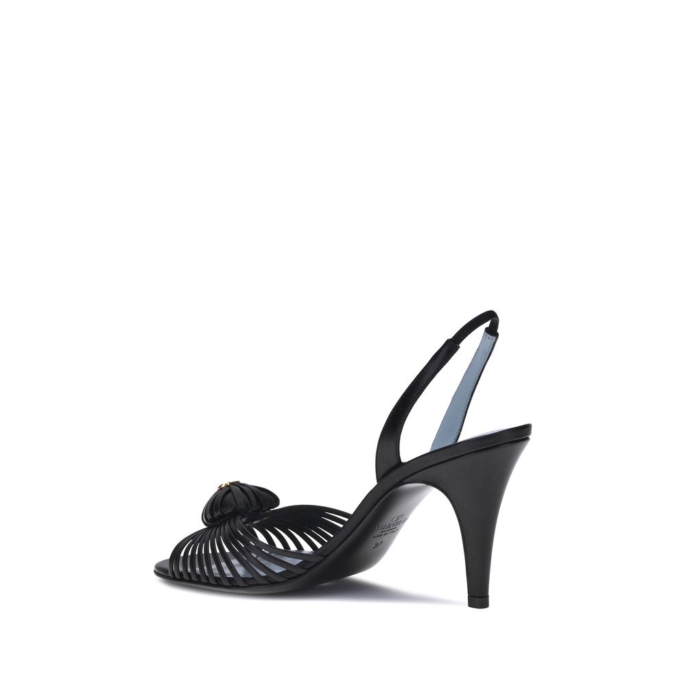 Valentino Garavani Black Calf Leather Bos Taurus Stiletto Heel Sandals - Image 3