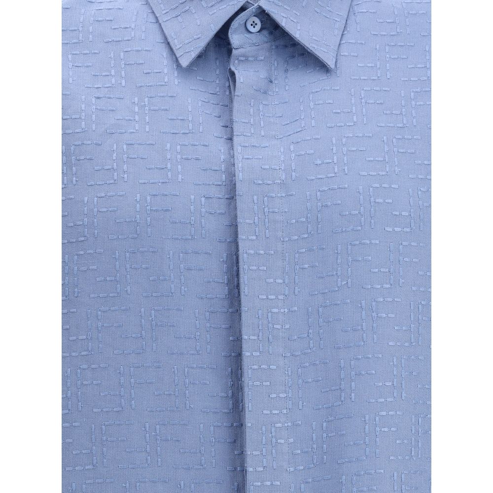Fendi Light Blue Linen Shortsleeve Shirt - Image 3