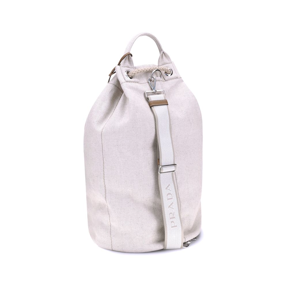Prada White Cotton Backet Bag - Image 3